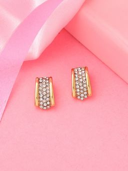 Estele - Gold Plated Sparkling Stud Earrings with White Crystals for Women